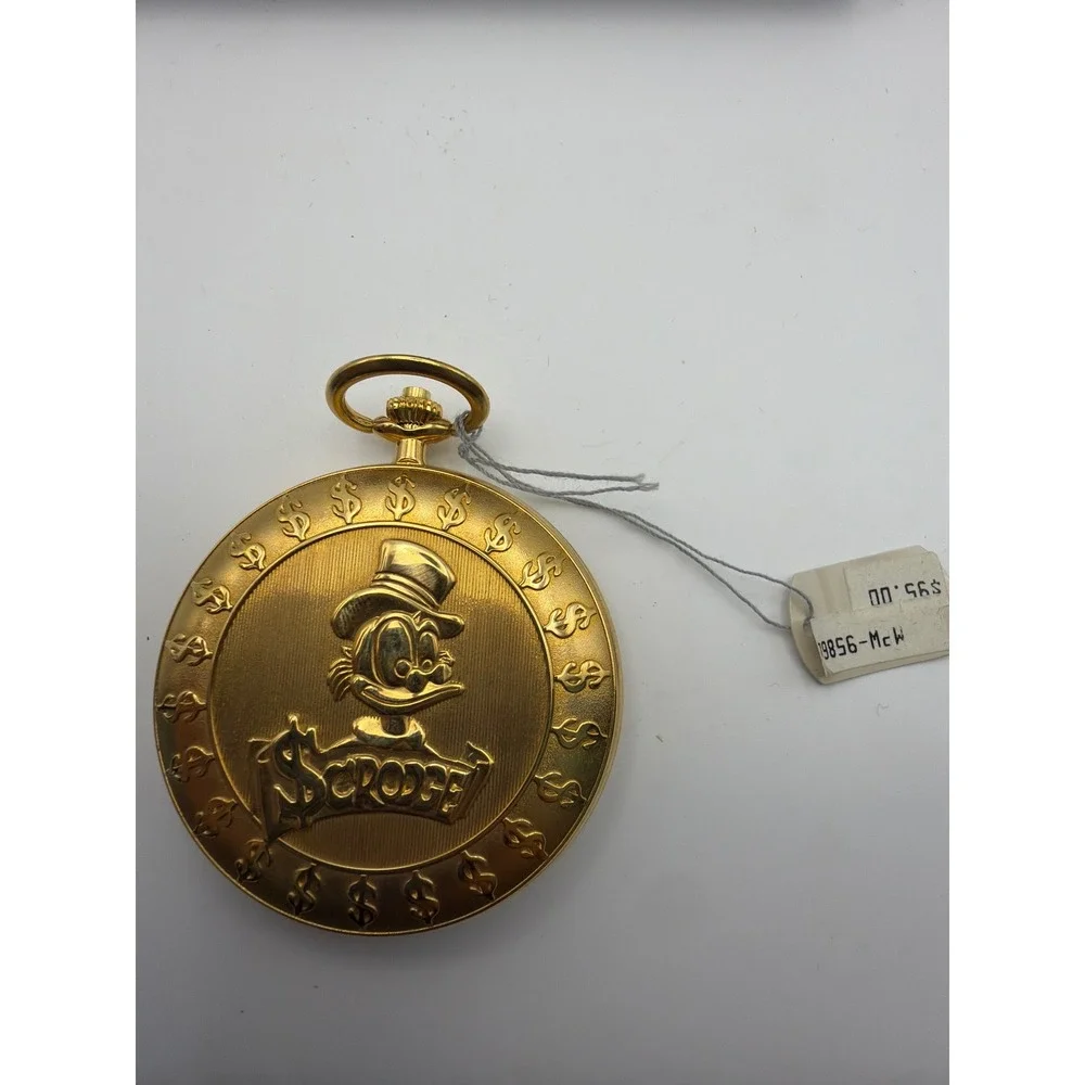 Disney Mickey & Co Colibri Scrooge McDuck Pocket Watch Gold Tone Time Is Money
